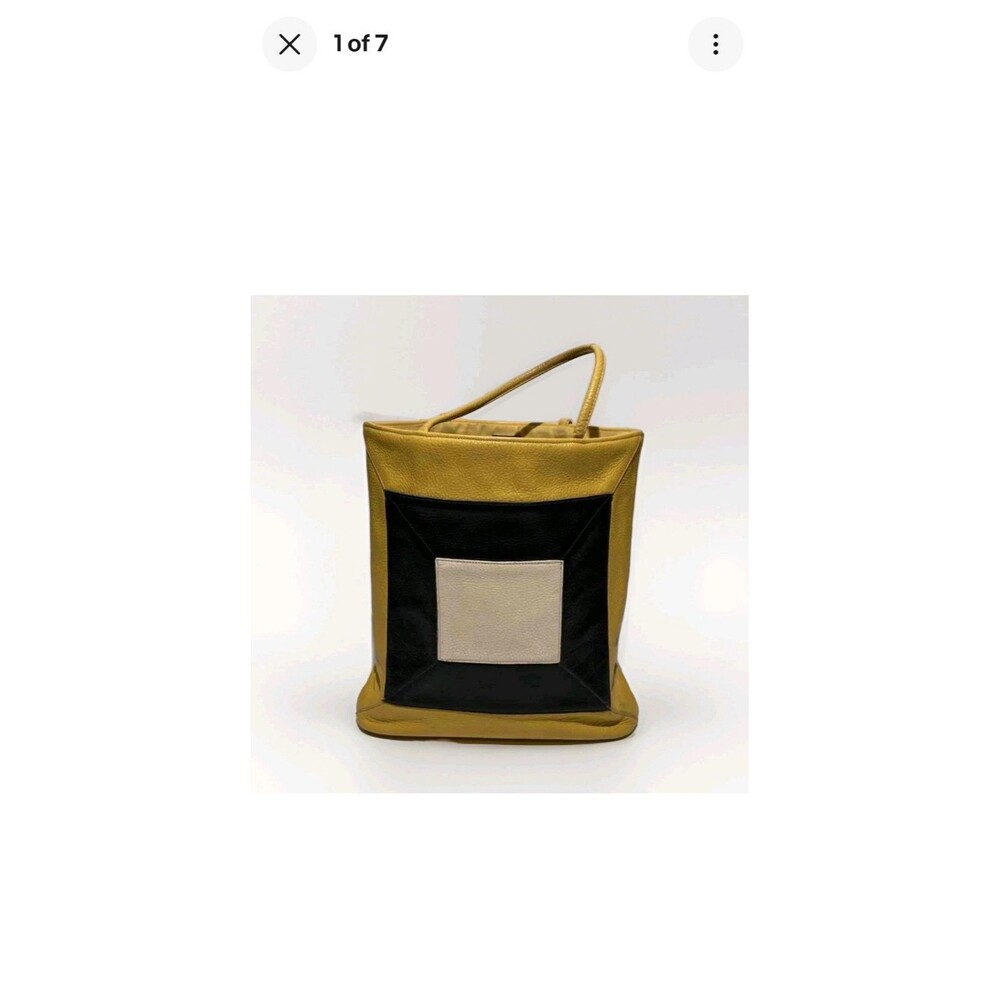 VTG 1960s Roger Van S Leather Colorblock Tote Bag 12" Yellow Black Cream Mod MCM